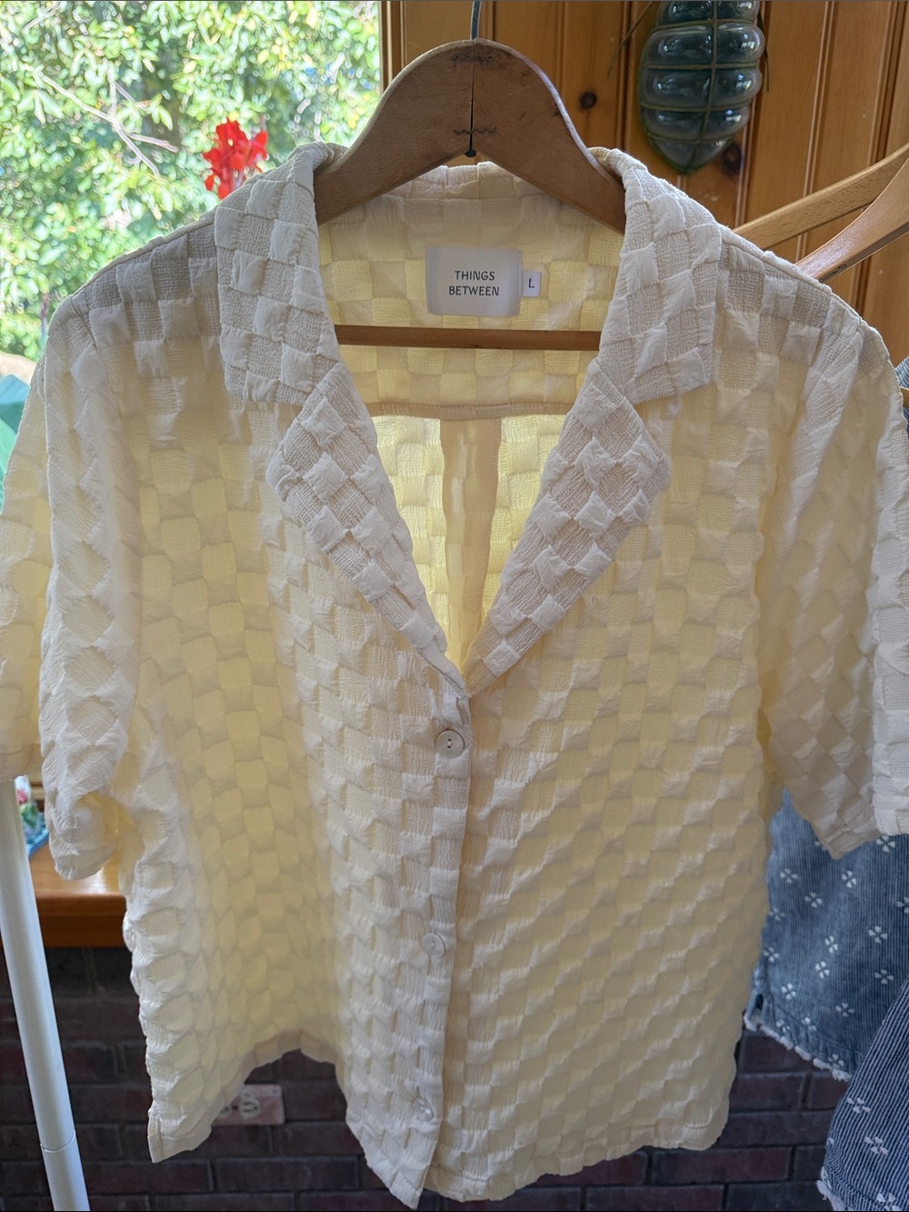 Things Between Cream Textured Short-Sleeve Button-Up